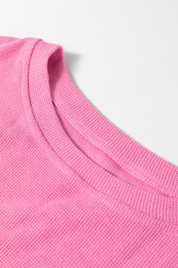 Sachet Pink Waffle Patchwork Striped Sleeve Top