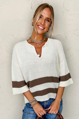 Brown Stripe Cropped Drop Sleeve Sweater
