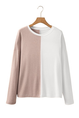 Khaki Colorblock Long Sleeve Crew Neck Top