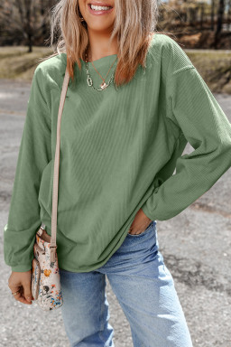 Grass Green Crinkle Rib Drop Shoulder Oversized Sweatshirt