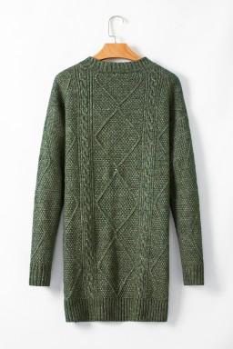 Mist Green Twist Cable Knit Drop Shoulder Loose Fit Sweater Dress