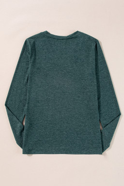 Misty Green Solid V-Neck Long Sleeve Top