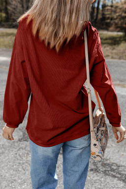 Red Contrast Trim Crinkle Rib Oversized Sweatshirt