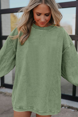 Grass Green Crinkle Rib Drop Shoulder Oversized Sweatshirt