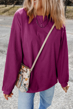 Festival Fuchsia Plain Drop Sleeve Crinkle Rib Oversized Sweatshirt