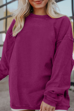 Festival Fuchsia Plain Drop Sleeve Crinkle Rib Oversized Sweatshirt