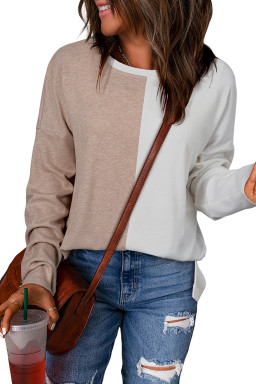 Khaki Colorblock Long Sleeve Crew Neck Top