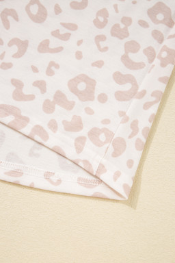 Beige Leopard V Neck Tee and Pants Pajama Set