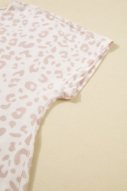 Beige Leopard V Neck Tee and Pants Pajama Set