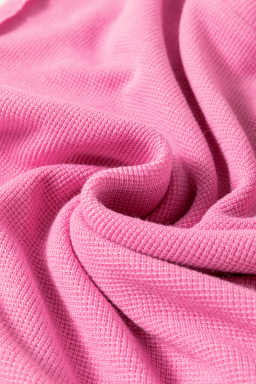 Sachet Pink Waffle Patchwork Striped Sleeve Top