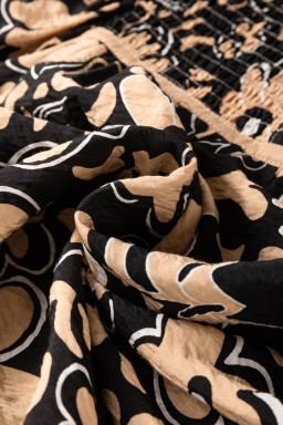 Black Boho Floral Smocked V Neck Bracelet Sleeve Blouse