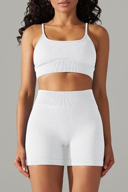 White Spaghetti Straps Bra and High Waist Shorts Workout Set