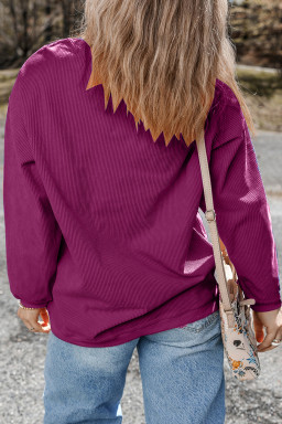 Festival Fuchsia Plain Drop Sleeve Crinkle Rib Oversized Sweatshirt
