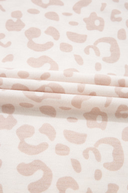 Beige Leopard V Neck Tee and Pants Pajama Set