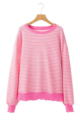 Pink Stripe Loose Drop Shoulder Long Sleeve Top