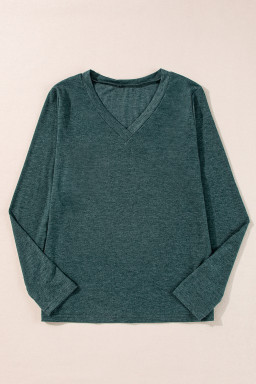 Misty Green Solid V-Neck Long Sleeve Top