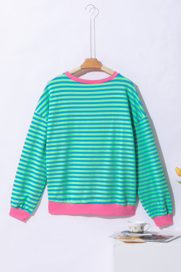 Sky Blue Stripe Contrast Edge Oversized Pullover
