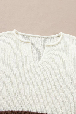 Brown Stripe Cropped Drop Sleeve Sweater