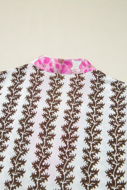 Black Floral Abstract Print Tiered Pop of Color Neckline Dress