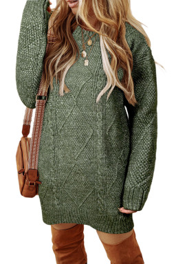 Mist Green Twist Cable Knit Drop Shoulder Loose Fit Sweater Dress