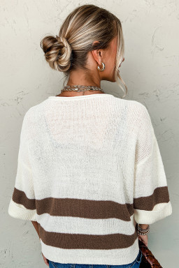 Brown Stripe Cropped Drop Sleeve Sweater