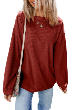 Red Contrast Trim Crinkle Rib Oversized Sweatshirt