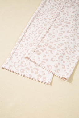 Beige Leopard V Neck Tee and Pants Pajama Set