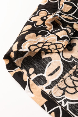 Black Boho Floral Smocked V Neck Bracelet Sleeve Blouse