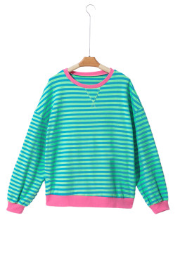 Sky Blue Stripe Contrast Edge Oversized Pullover