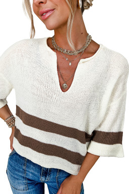 Brown Stripe Cropped Drop Sleeve Sweater