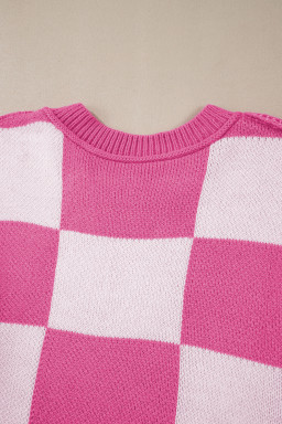 Rose Checkered Bishop Sleeve Pullover Sweater