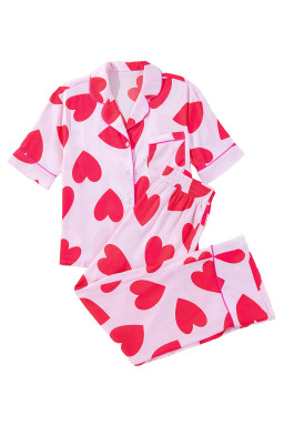 Pink Valentine Heart Short Sleeve Shirt Pajama Set