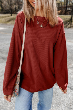 Red Contrast Trim Crinkle Rib Oversized Sweatshirt