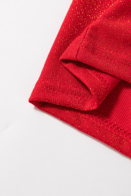 Racing Red Metallic Bowknot Open Back V Neck Top