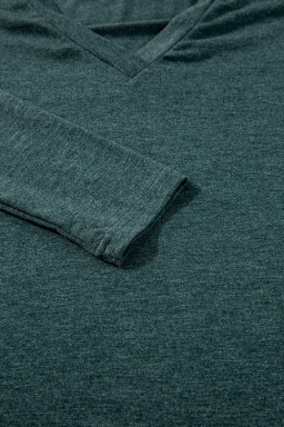 Misty Green Solid V-Neck Long Sleeve Top