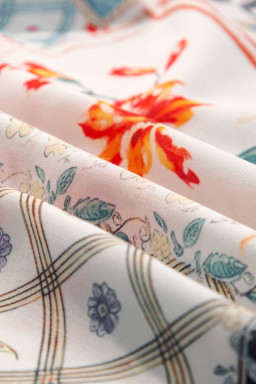 Multicolour Floral Plaid Patchwork Puff Sleeve Blouse