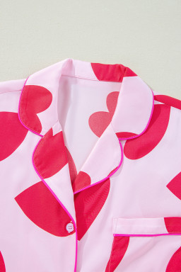 Pink Valentine Heart Short Sleeve Shirt Pajama Set