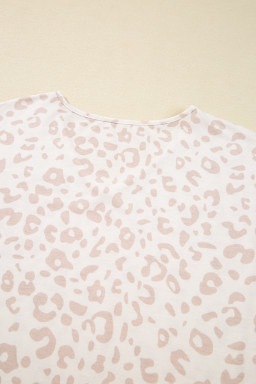 Beige Leopard V Neck Tee and Pants Pajama Set