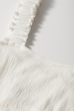 White Crinkled Ruffled Straps Peplum Babydoll Sleeveless Top