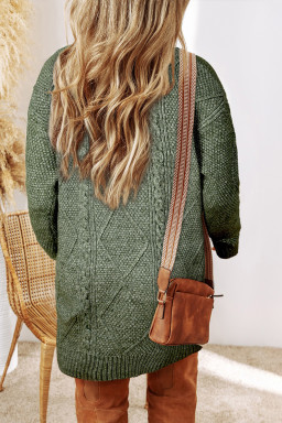 Mist Green Twist Cable Knit Drop Shoulder Loose Fit Sweater Dress