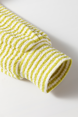 Sachet Pink Waffle Patchwork Striped Sleeve Top