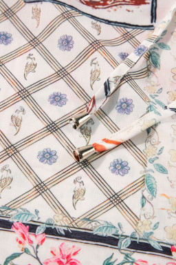 Multicolour Floral Plaid Patchwork Puff Sleeve Blouse