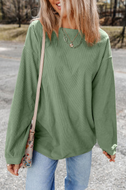 Grass Green Crinkle Rib Drop Shoulder Oversized Sweatshirt