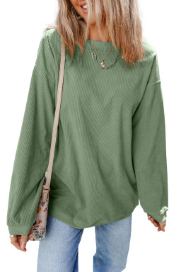 Grass Green Crinkle Rib Drop Shoulder Oversized Sweatshirt