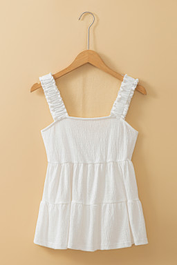 White Crinkled Ruffled Straps Peplum Babydoll Sleeveless Top