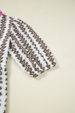 Black Floral Abstract Print Tiered Pop of Color Neckline Dress