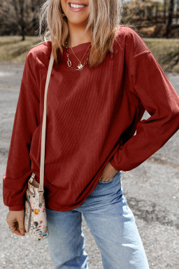 Red Contrast Trim Crinkle Rib Oversized Sweatshirt