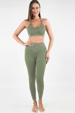 Laurel Green Seamless Ribbed Spaghetti Straps Bra Leggings Sports Set