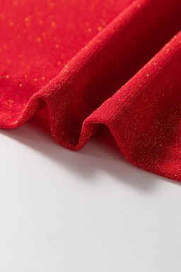 Racing Red Metallic Bowknot Open Back V Neck Top