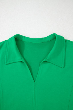 Bright Green Turn-Down Collar Plain Plus Size Blouse